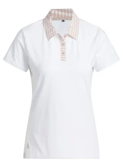 adidas Womens Ultimate365 Gingham Short Sleeve Polo Shirt - White