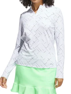 adidas Womens Ultimate365 Printed Quarter-Zip Mock Neck Top - White