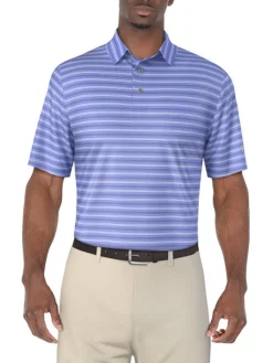 Ben Hogan Birdseye Printed Stripe Polo Shirt - Cornflower Blue