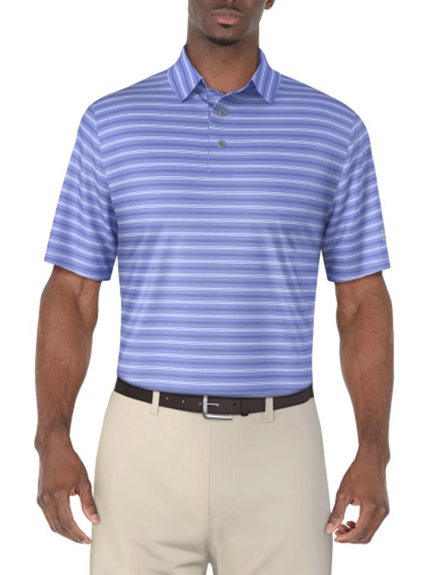 Ben Hogan Birdseye Printed Stripe Polo Shirt - Cornflower Blue