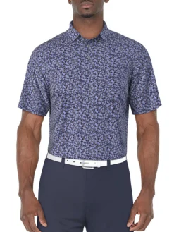 Ben Hogan Mini Floral Printed Polo Shirt - Peacoat