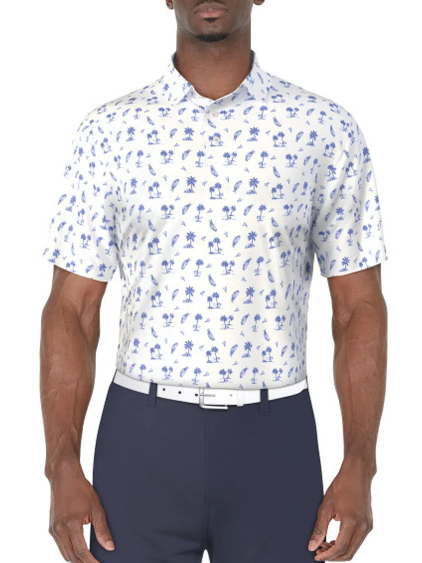 Ben Hogan Tropical Golf Print Polo Shirt - Bright White