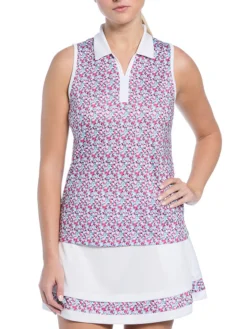 Ben Hogan Women's Colour Blocked Mini Floral Print Sleeveless Top - Bright White
