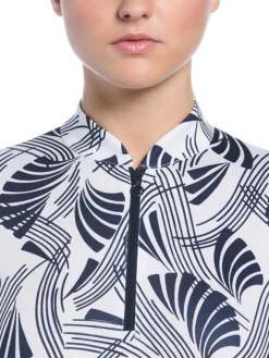 Ben Hogan Women's Leaf Print Sun Protection Long Sleeve Top - Bright White