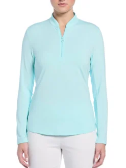 Ben Hogan Women's Solid Sun Protection Long Sleeve Top - Waterspout