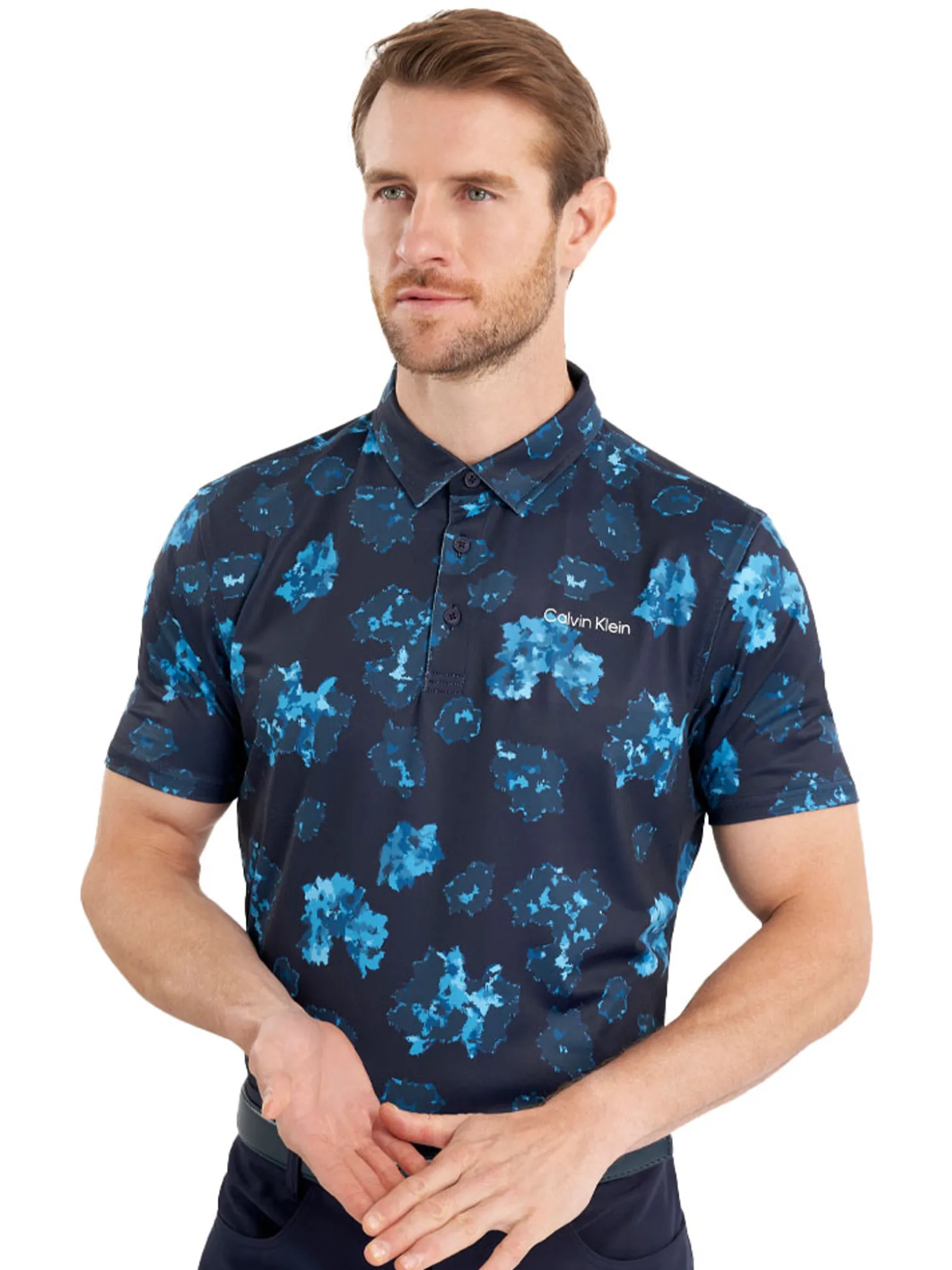 Calvin Klein Cyber Floral Print Polo Shirt - Navy