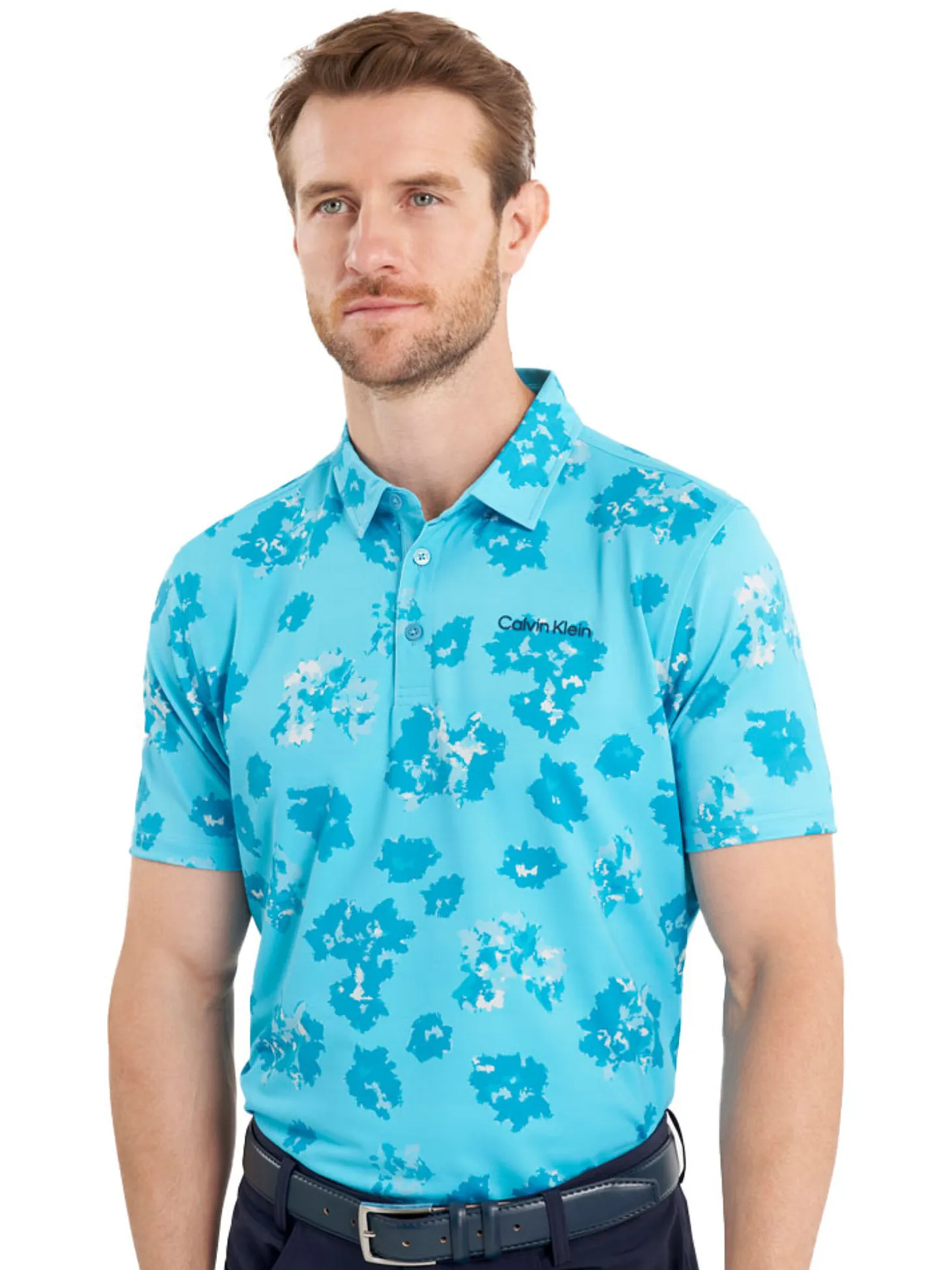 Calvin Klein Cyber Floral Print Polo Shirt - Aquarius
