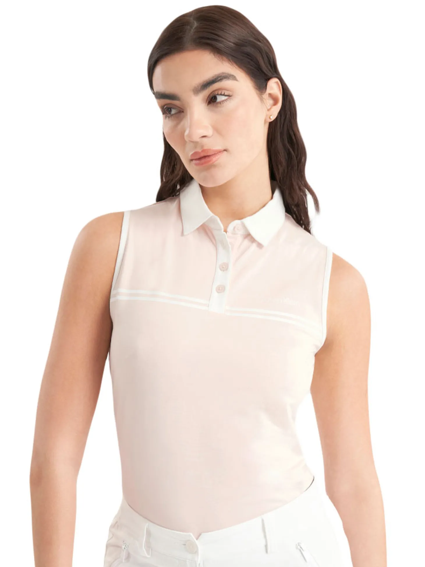 Calvin Klein Womens Bellevue Sleeveless Polo Shirt - Shell Pink