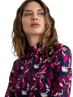 Calvin Klein Womens Dakota Quarter Zip Top - Brushstroke Print