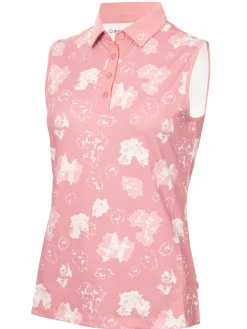 Calvin Klein Womens Harmony Printed Sleeveless Polo Shirt - Powder Pink
