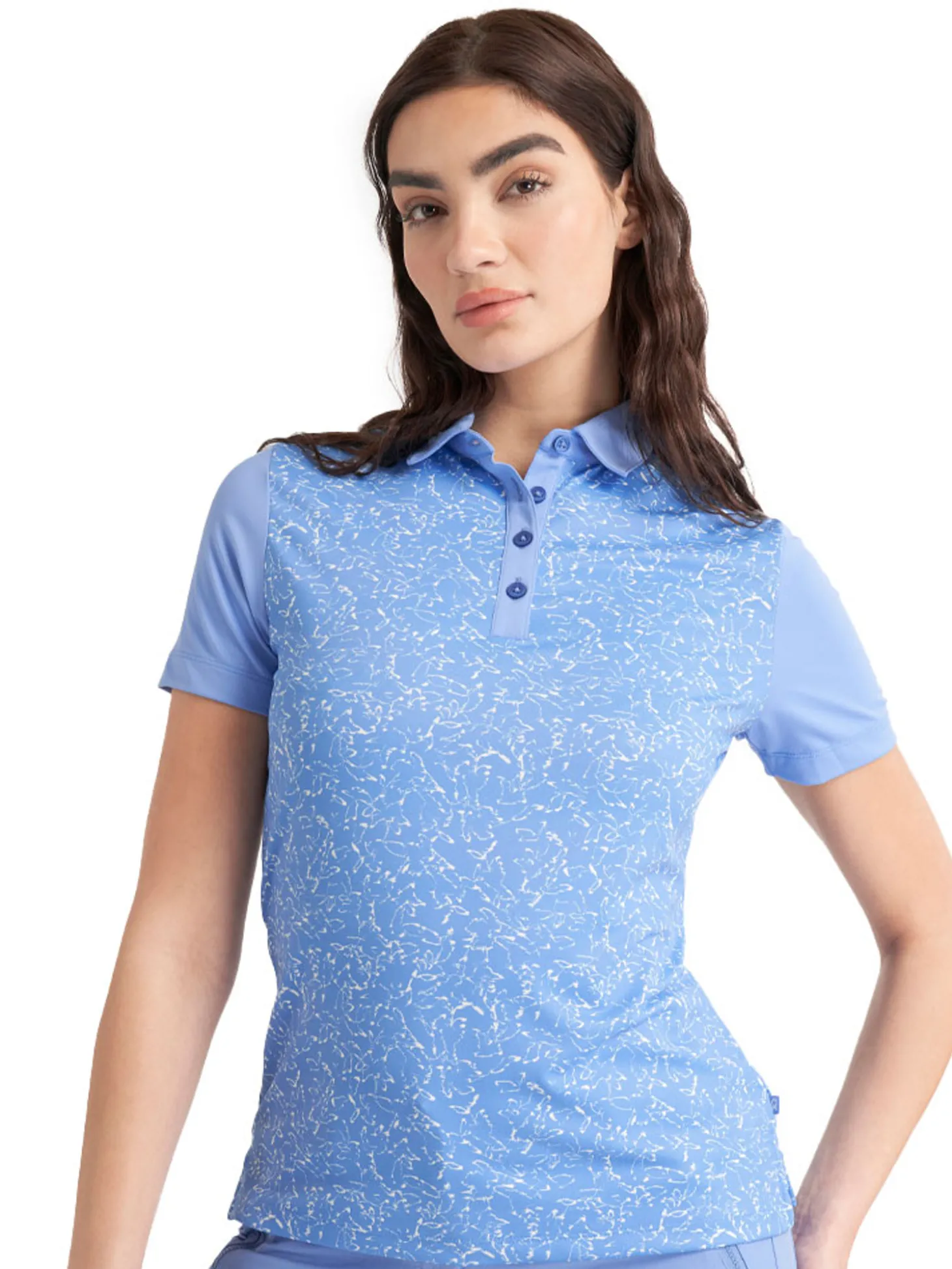 Calvin Klein Womens Harmony Printed Polo Shirt - Cornflower Blue