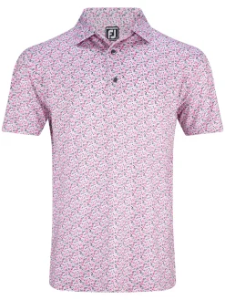 FootJoy Allover Floral Print Lisle Polo Shirt (Athletic Fit) - White/Pink