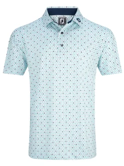 FootJoy Flying Wasp Print Lisle Polo Shirt (Athletic Fit) - White/Emerald/Navy