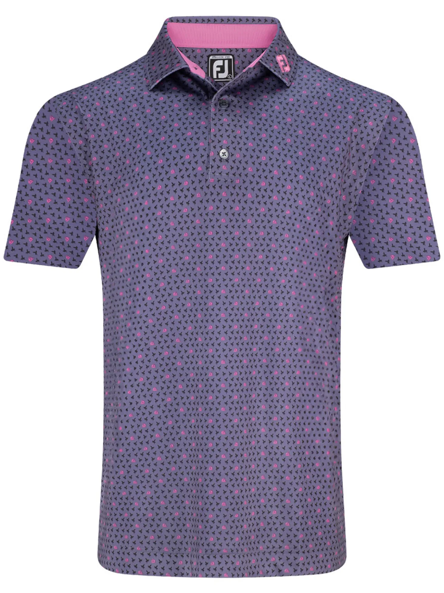 FootJoy Flying Wasp Print Lisle Polo Shirt (Athletic Fit) - Dusk/Black/Pink