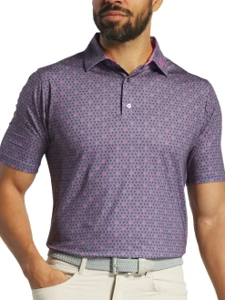 FootJoy Flying Wasp Print Lisle Polo Shirt (Athletic Fit) - Dusk/Black/Pink
