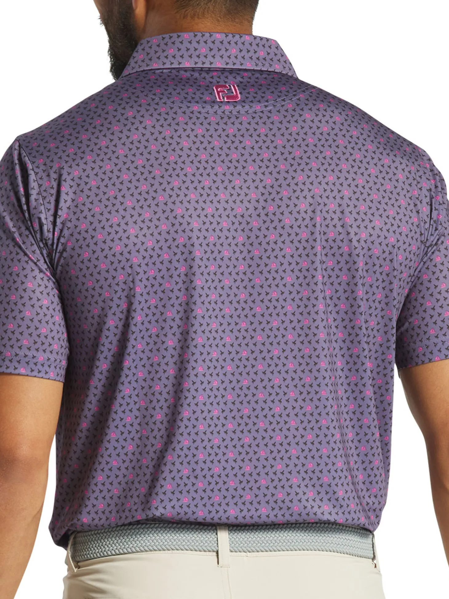FootJoy Flying Wasp Print Lisle Polo Shirt (Athletic Fit) - Dusk/Black/Pink