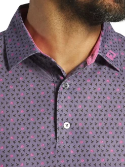 FootJoy Flying Wasp Print Lisle Polo Shirt (Athletic Fit) - Dusk/Black/Pink