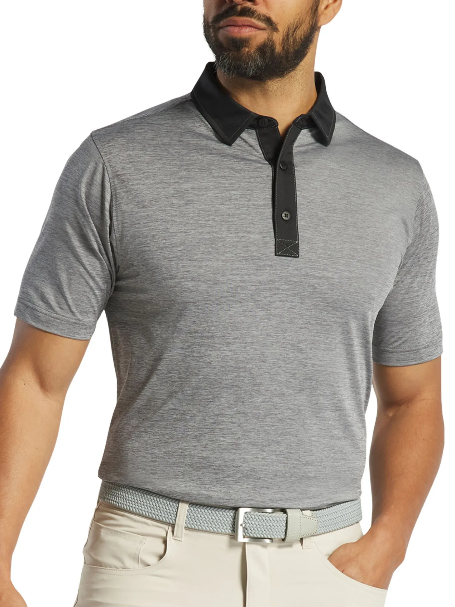 FootJoy Heather Lisle Polo Shirt (Athletic Fit) - Charcoal/Black