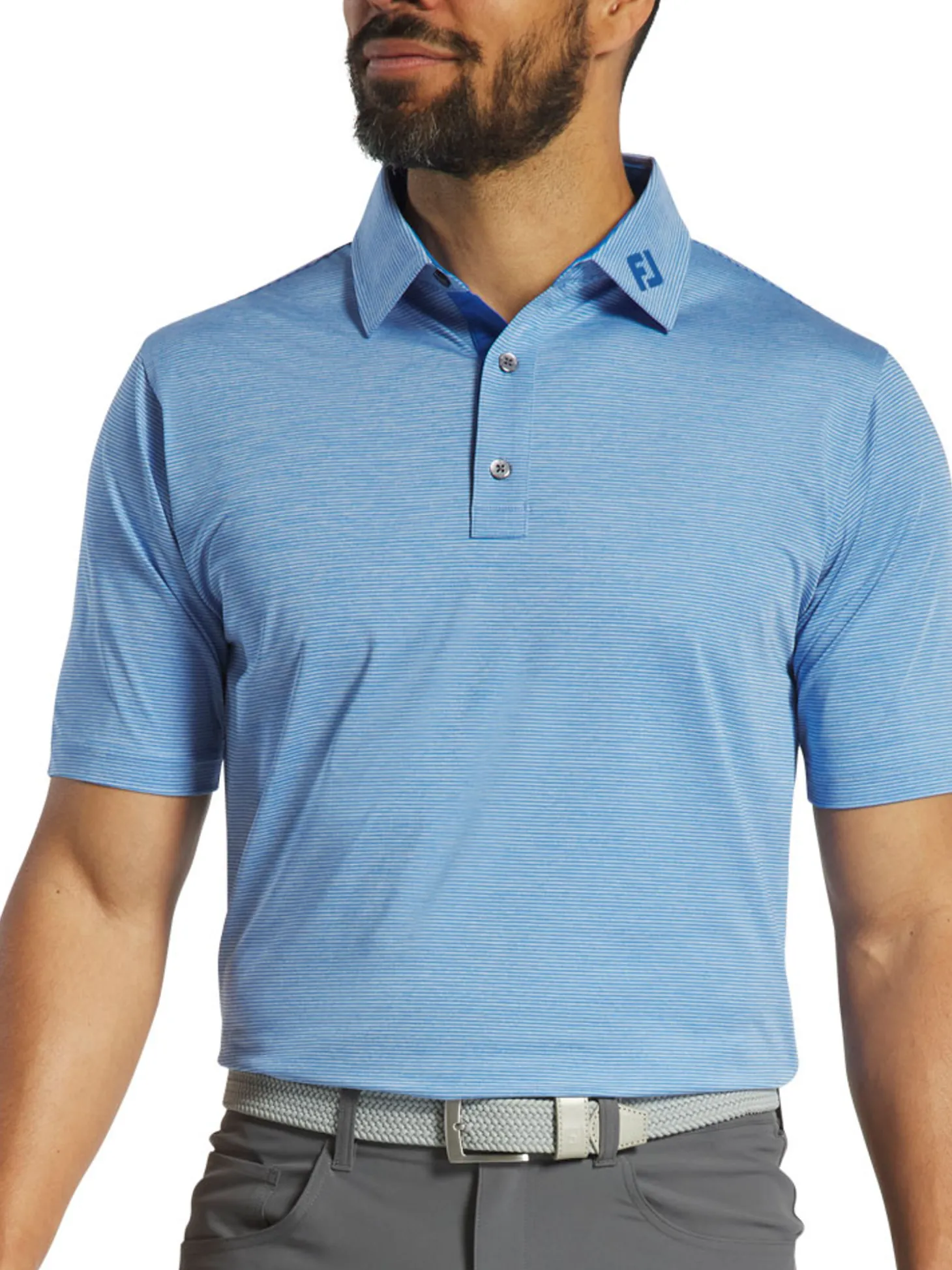 FootJoy Heather Stripe Lisle Polo Shirt - Blue