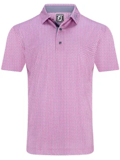 FootJoy Leaf Print Lisle Polo Shirt - Pink/Purple Dusk