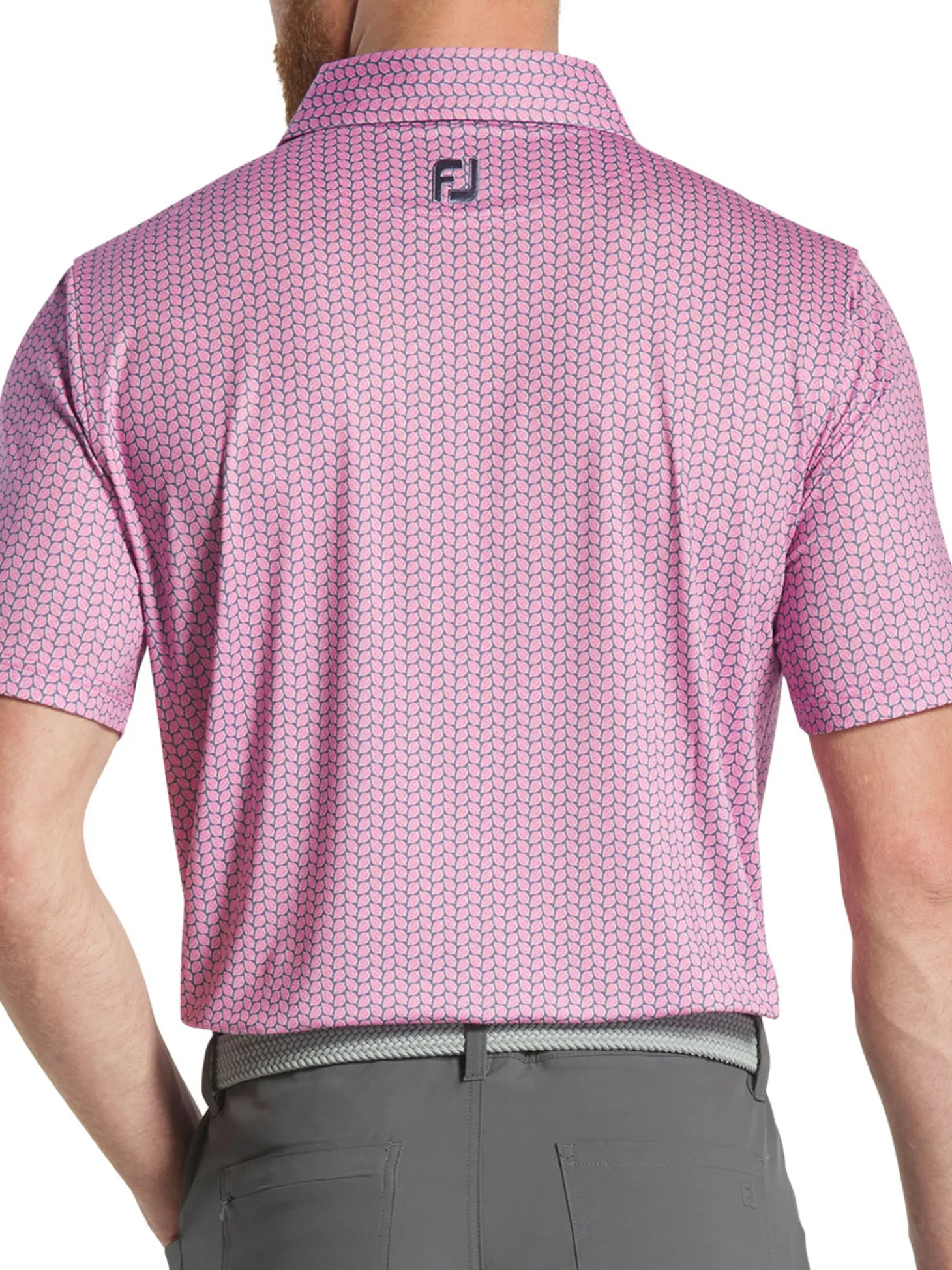 FootJoy Leaf Print Lisle Polo Shirt - Pink/Purple Dusk
