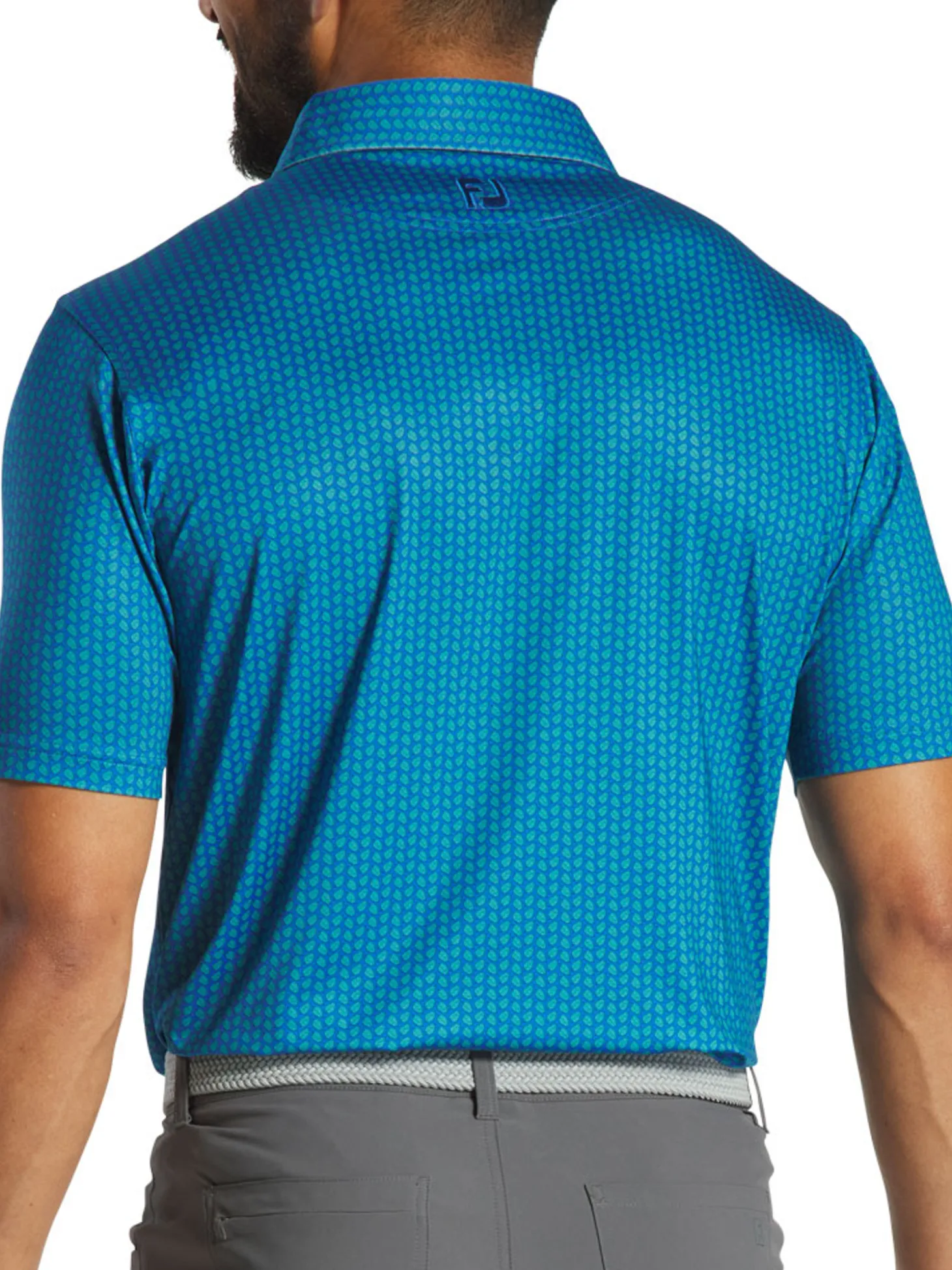 FootJoy Leaf Print Lisle Polo Shirt - Emerald/Blue