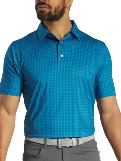 FootJoy Leaf Print Lisle Polo Shirt - Emerald/Blue