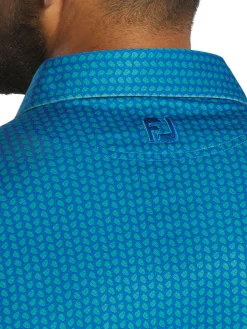 FootJoy Leaf Print Lisle Polo Shirt - Emerald/Blue