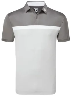 FootJoy Lisle Colour Block Golf Shirt (Athletic Fit) - Grey Cliff/Gravel/White