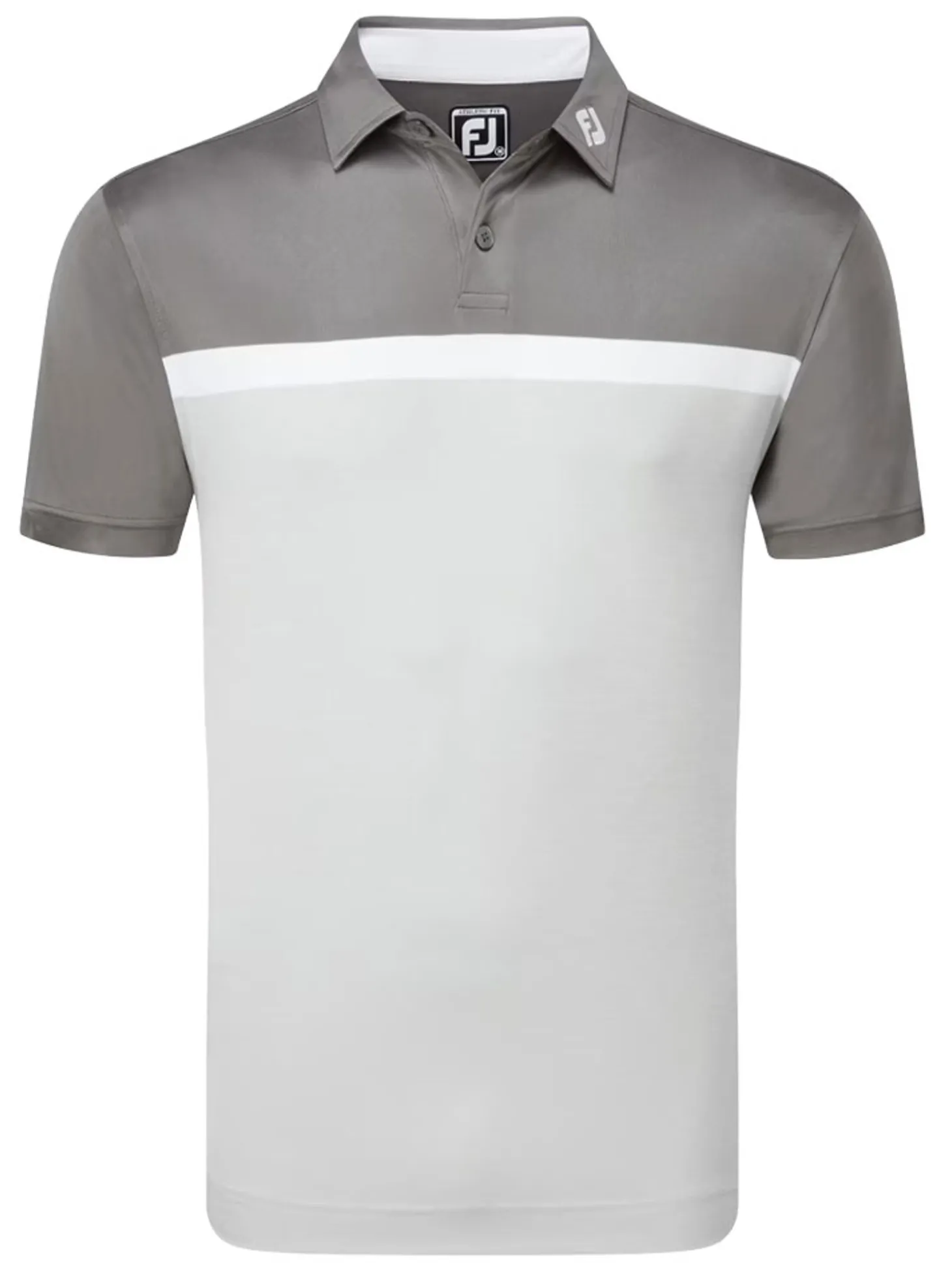 FootJoy Lisle Colour Block Golf Shirt (Athletic Fit) - Grey Cliff/Gravel/White
