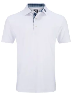 FootJoy Pique Solid Gingham Trim Golf Shirt (Athletic Fit) - White