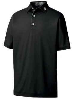 FootJoy Pique Solid Gingham Trim Golf Shirt (Athletic Fit) - Black