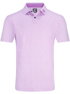 FootJoy Salamander Print Lisle Polo Shirt (Athletic Fit) - White/Pink
