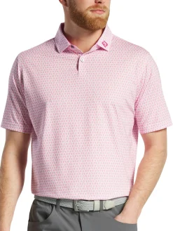 FootJoy Salamander Print Lisle Polo Shirt (Athletic Fit) - White/Pink