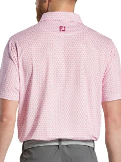 FootJoy Salamander Print Lisle Polo Shirt (Athletic Fit) - White/Pink