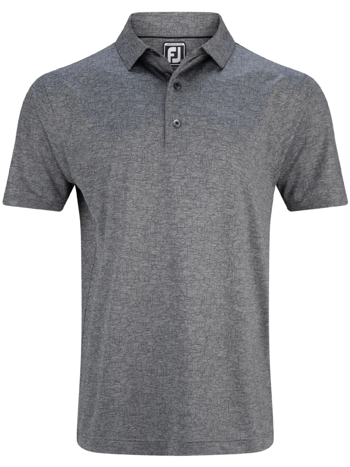 FootJoy Scottish Town Print Lisle Polo Shirt (Athletic Fit) - Charcoal/Black