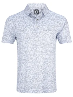 FootJoy Scottish Town Print Lisle Polo Shirt (Athletic Fit) - White/Navy