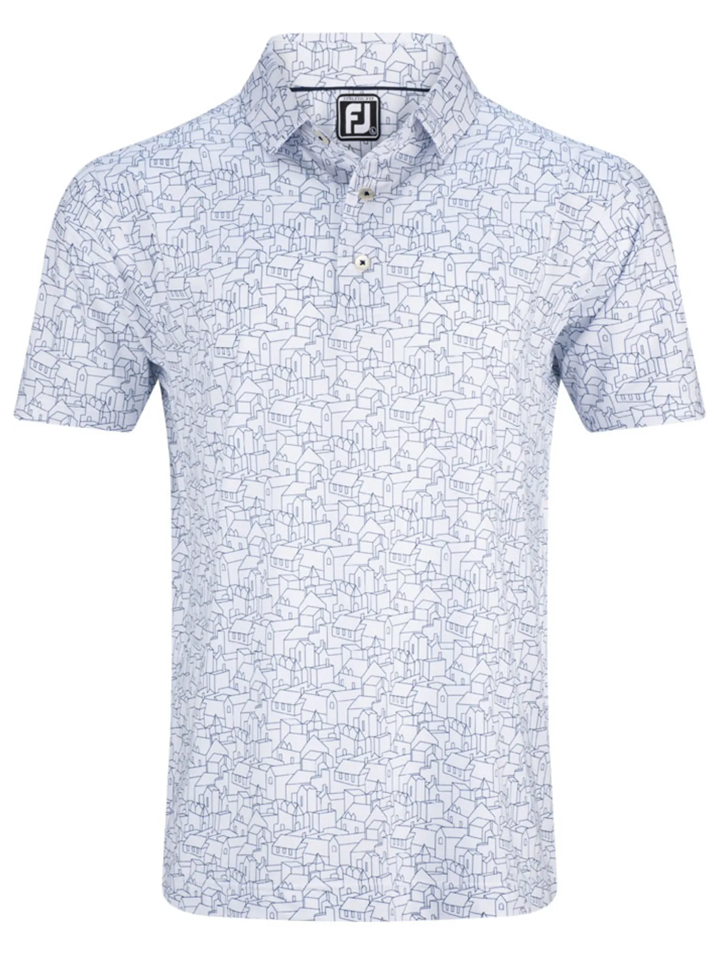 FootJoy Scottish Town Print Lisle Polo Shirt (Athletic Fit) - White/Navy