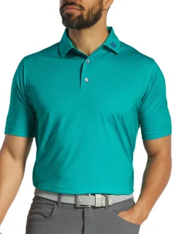 FootJoy Skyscraper Print Lisle Polo Shirt (Athletic Fit) - Blue/Emerald