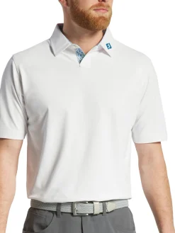 FootJoy Solid Stretch Pique With Floral Trim Polo Shirt (Athletic Fit) - White