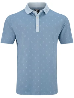 FootJoy Stretch Pique With Golf Print Golf Shirt (Athletic Fit) - Storm/Mist