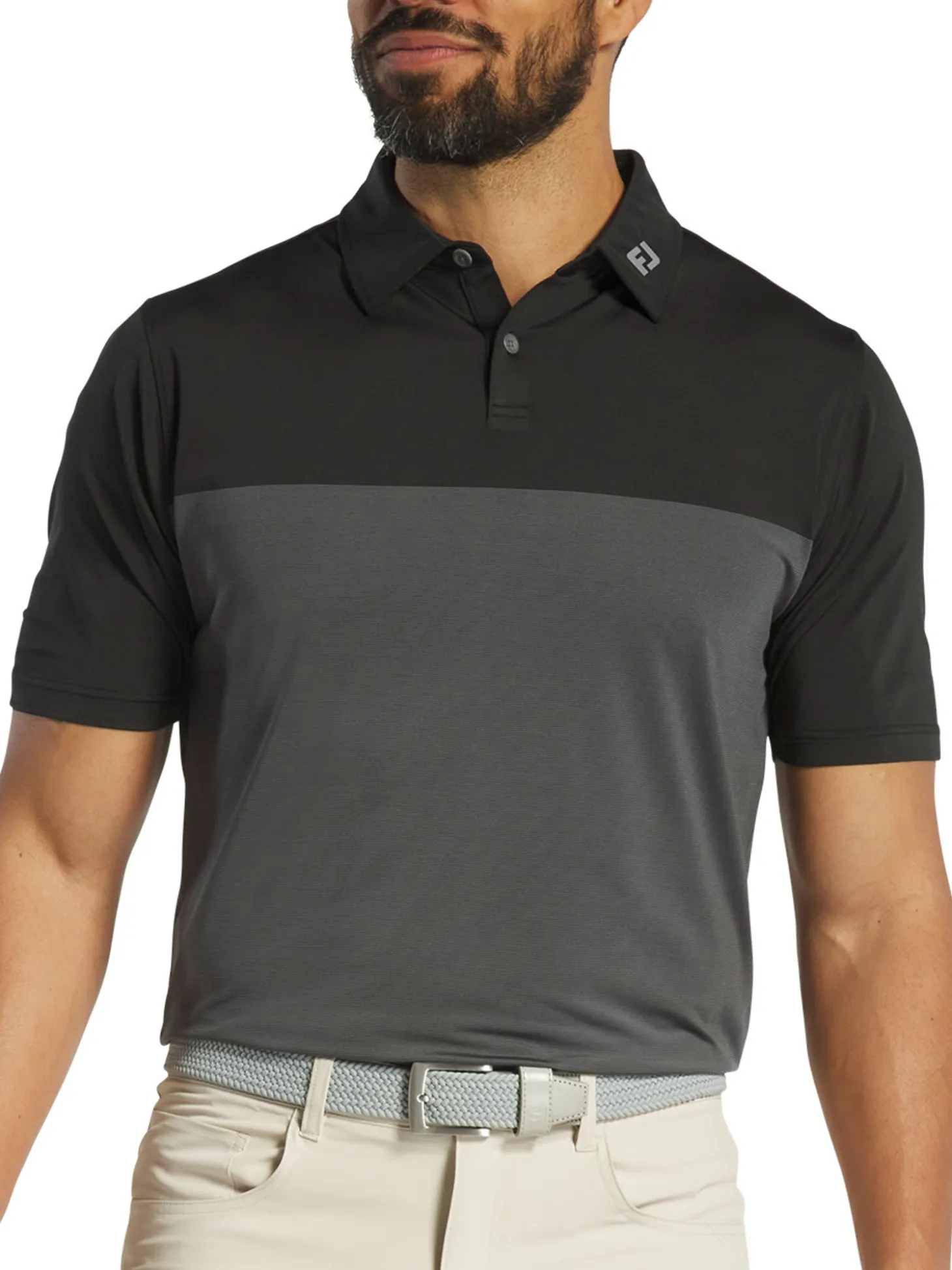 FootJoy Tonal Block Lisle Polo Shirt (Athletic Fit) - Black
