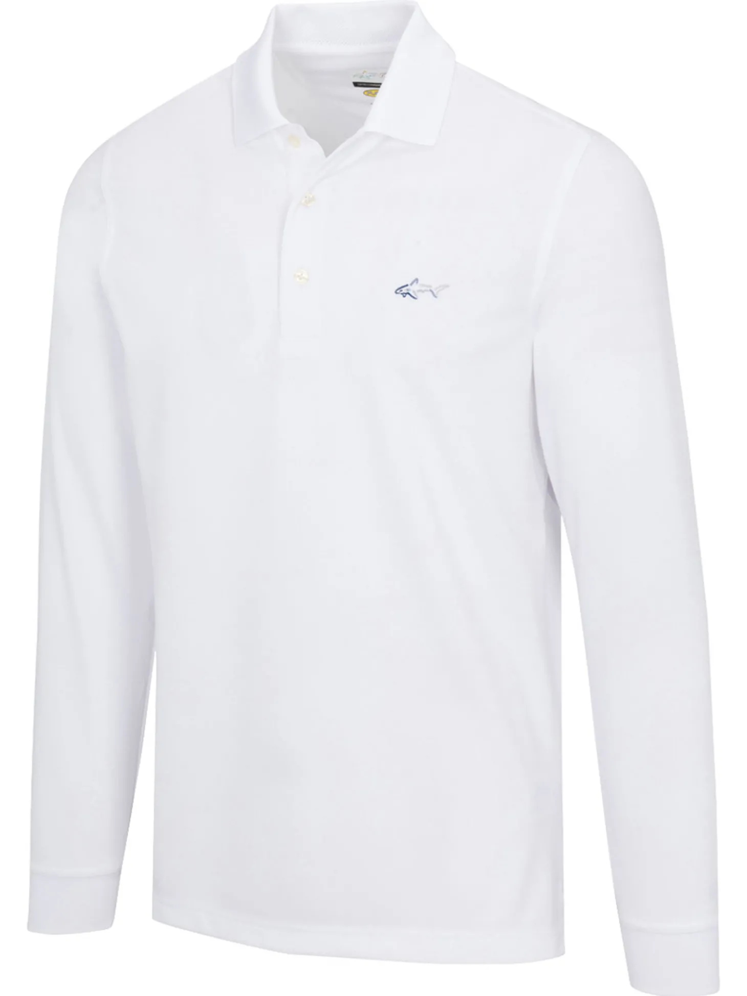 Greg Norman Long Sleeve Pique Shark Polo - White