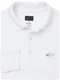 Greg Norman Long Sleeve Pique Shark Polo - White