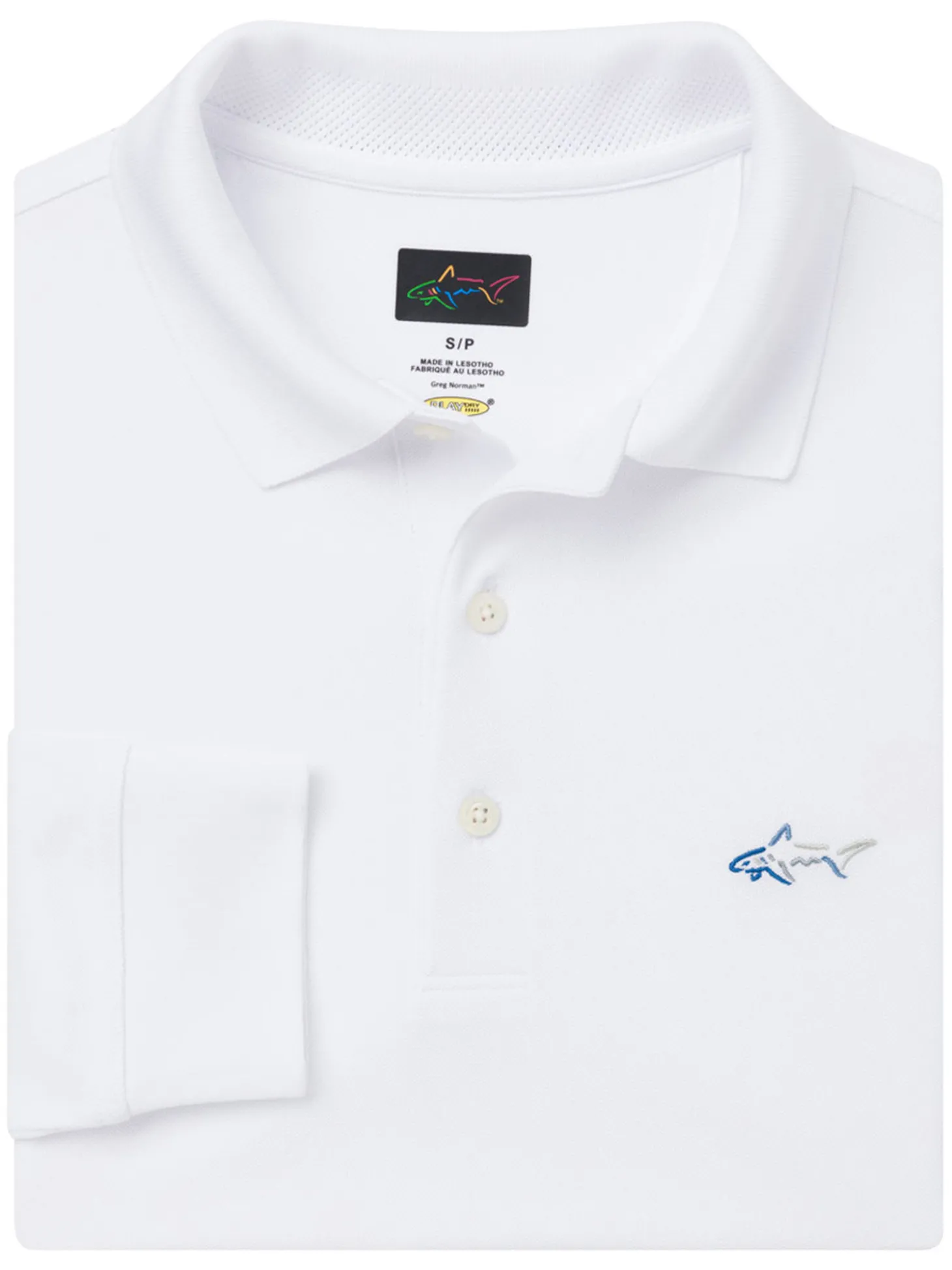 Greg Norman Long Sleeve Pique Shark Polo - White