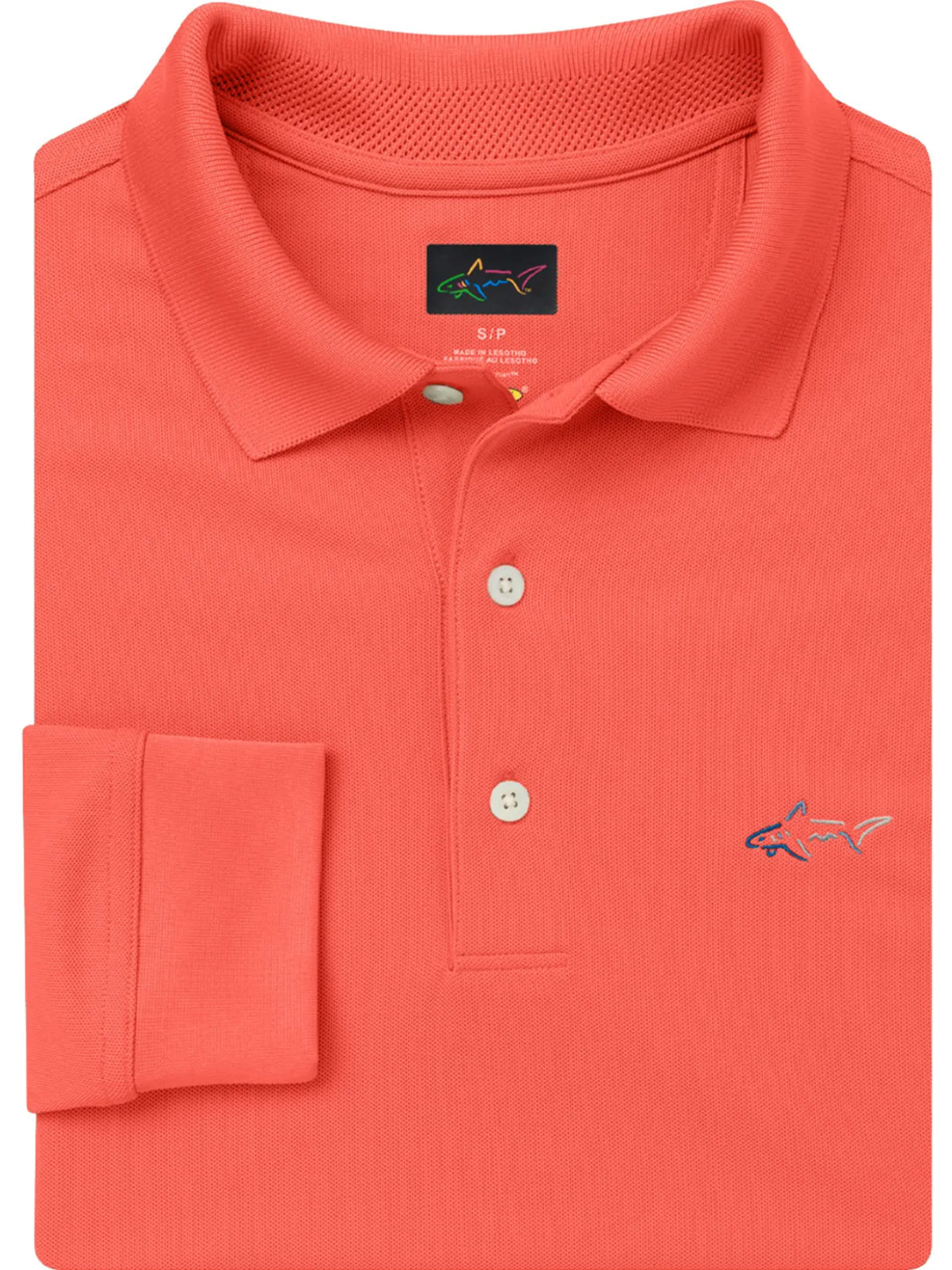 Greg Norman Long Sleeve Pique Shark Polo - Spiced Coral