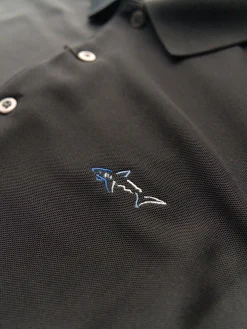 Greg Norman Long Sleeve Pique Shark Polo - Black