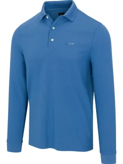 Greg Norman Long Sleeve Pique Shark Polo - Riverside Blue