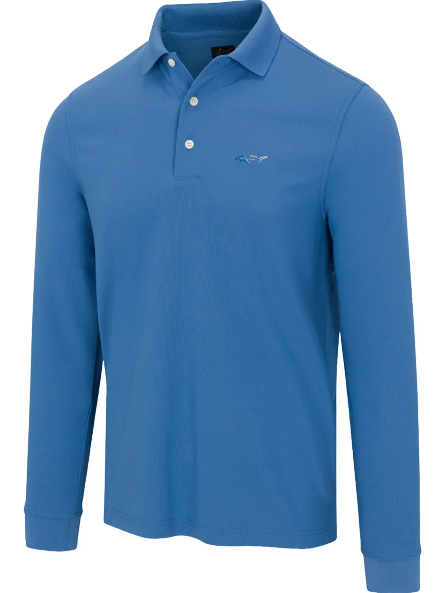 Greg Norman Long Sleeve Pique Shark Polo - Riverside Blue
