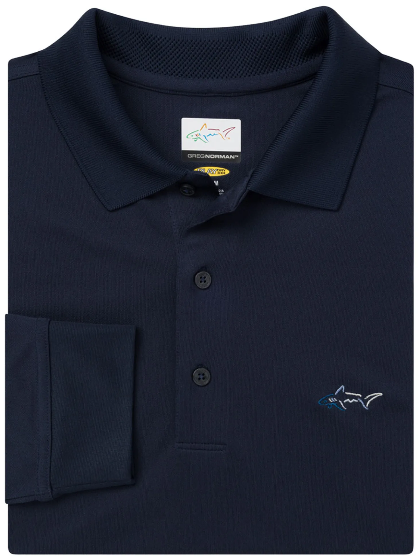 Greg Norman Long Sleeve Pique Shark Polo - Navy